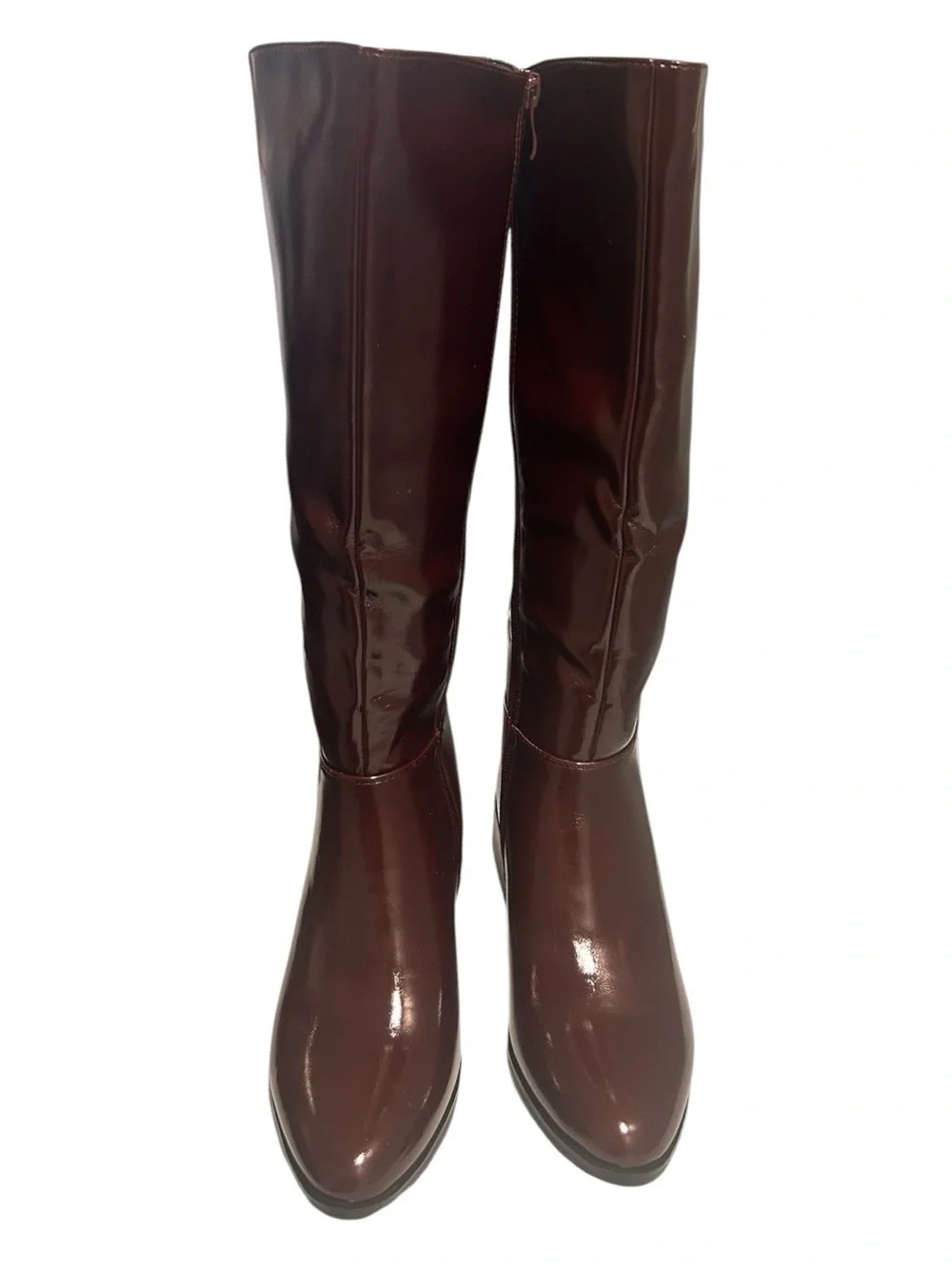 Women’s Tall Burgundy Boots Classic Zip Riding Style Chunky Low Heel Size 6